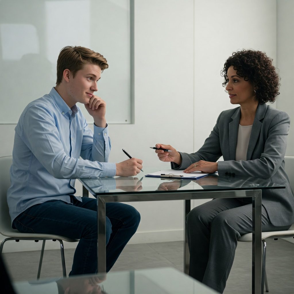 Étudiant en entretien avec un recruteur
