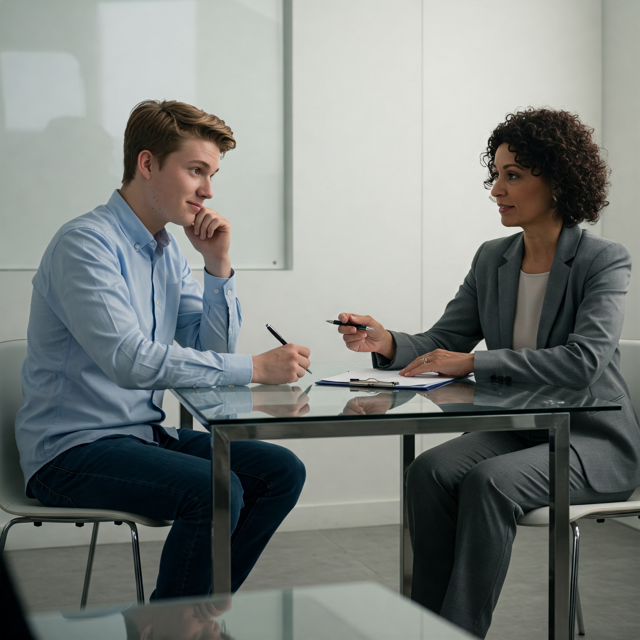 Étudiant en entretien avec un recruteur